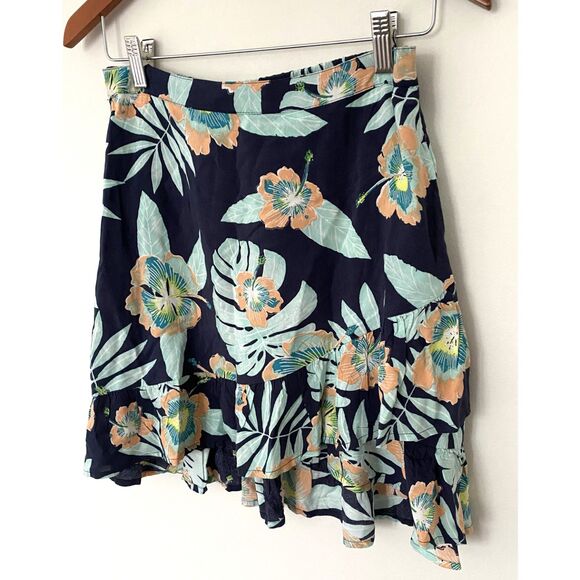 Roxy Face to Love Ruffle Mini Skirt Tropical Leaf Print Flirty Wrap Feminine M - Picture 10 of 11